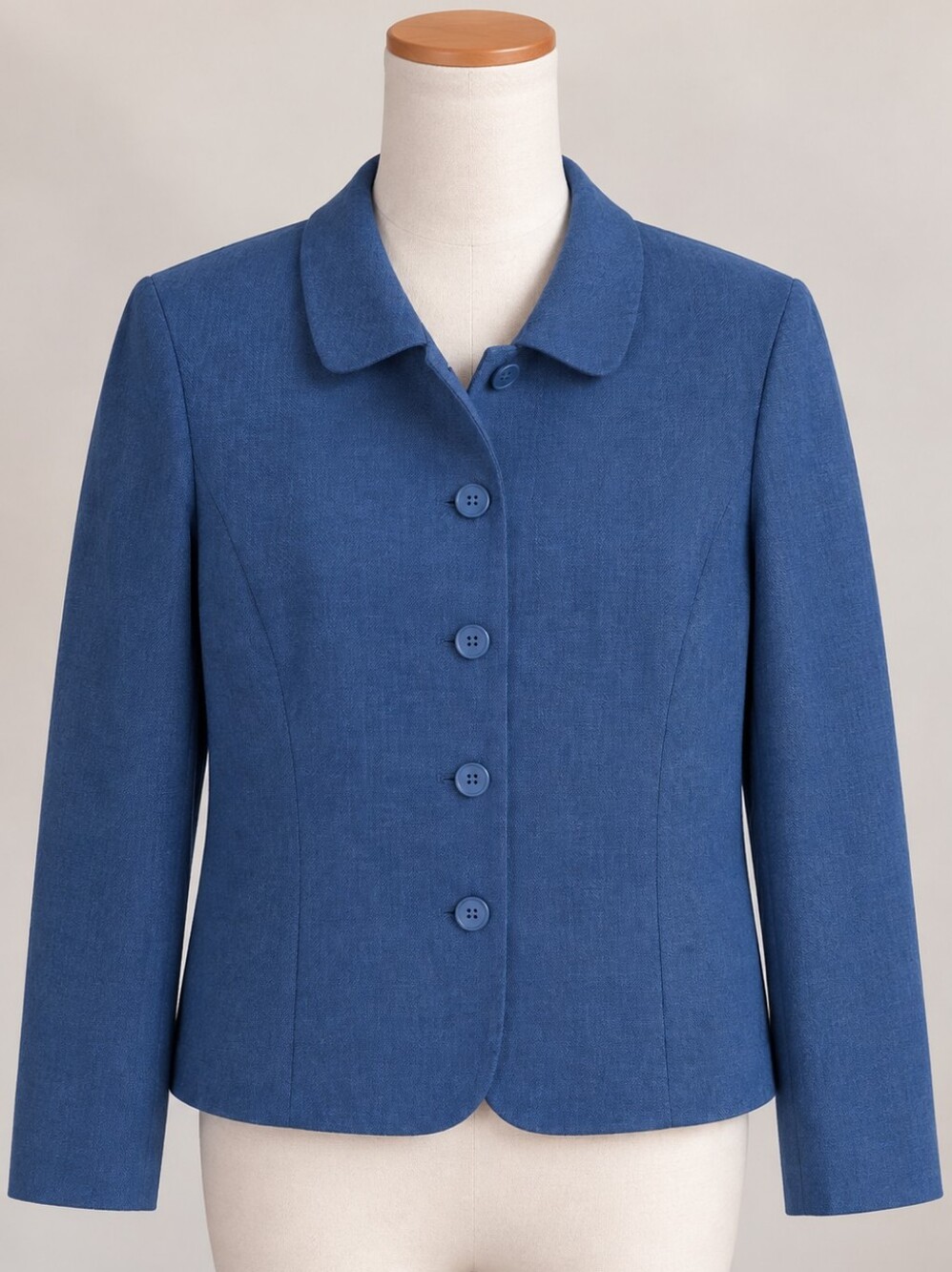 Lands’ End Linen Blend Blazer Size 16 Blue Tailored Jacket Career Classic